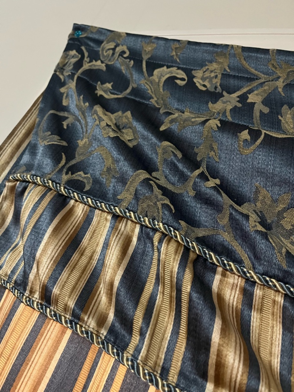 Blue and Gold Striped Window Drapery Panel with Valance